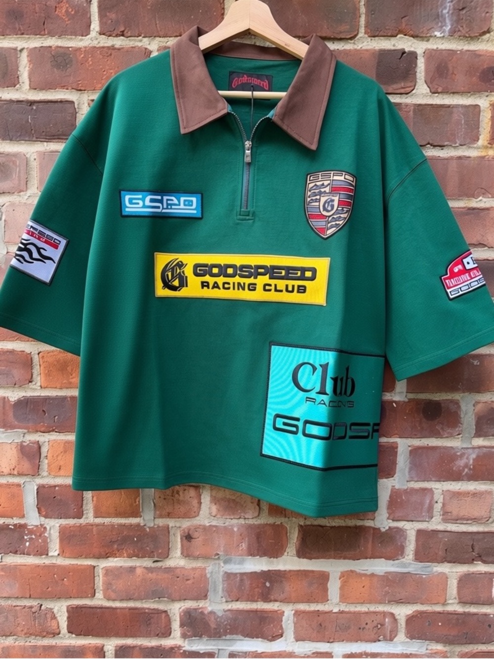 Godspeed GRC Quarter Zip Polo in Green/Brown  size XL NWT